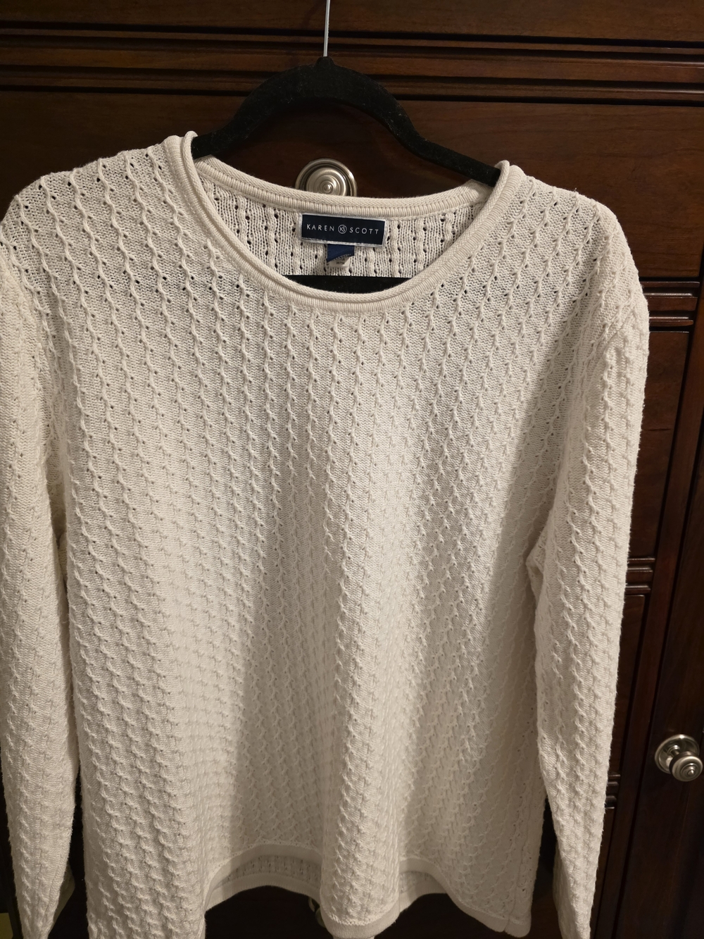 Karen Scott Cream Textured Knit Long Sleeve Top